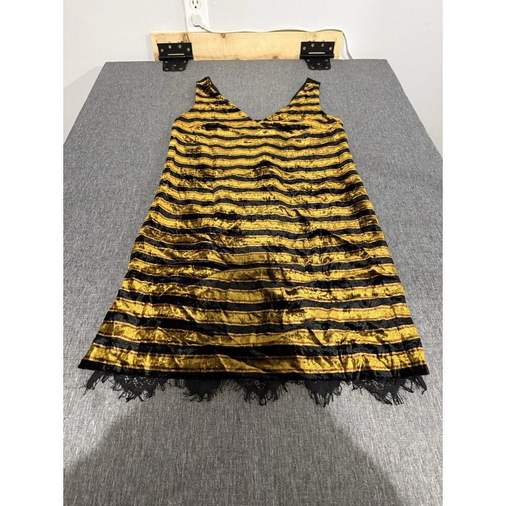 French Connection Dress Sz 6 Black / Willow Emma Stripe Sleeveless V Neck Velvet